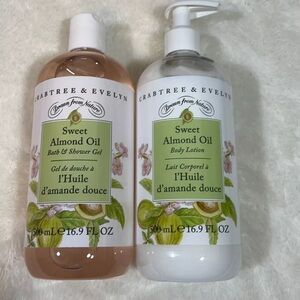 Crabtree & Evelyn Sweet Almond Oil Body Lotion & Bath/Shower Gel SET 16.9 oz ea